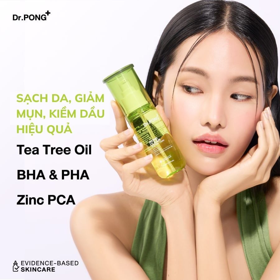  Toner giảm mụn, kiềm dầu Dr.PONG Acne Clear Glowing 100ml 