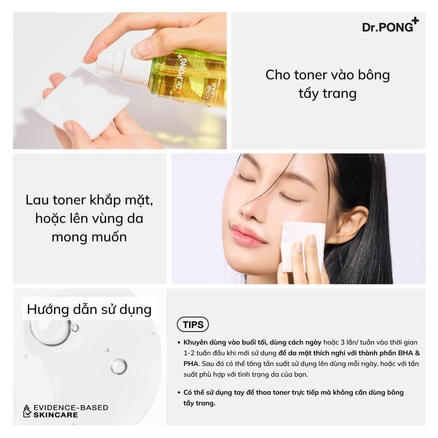  Toner giảm mụn, kiềm dầu Dr.PONG Acne Clear Glowing 100ml 