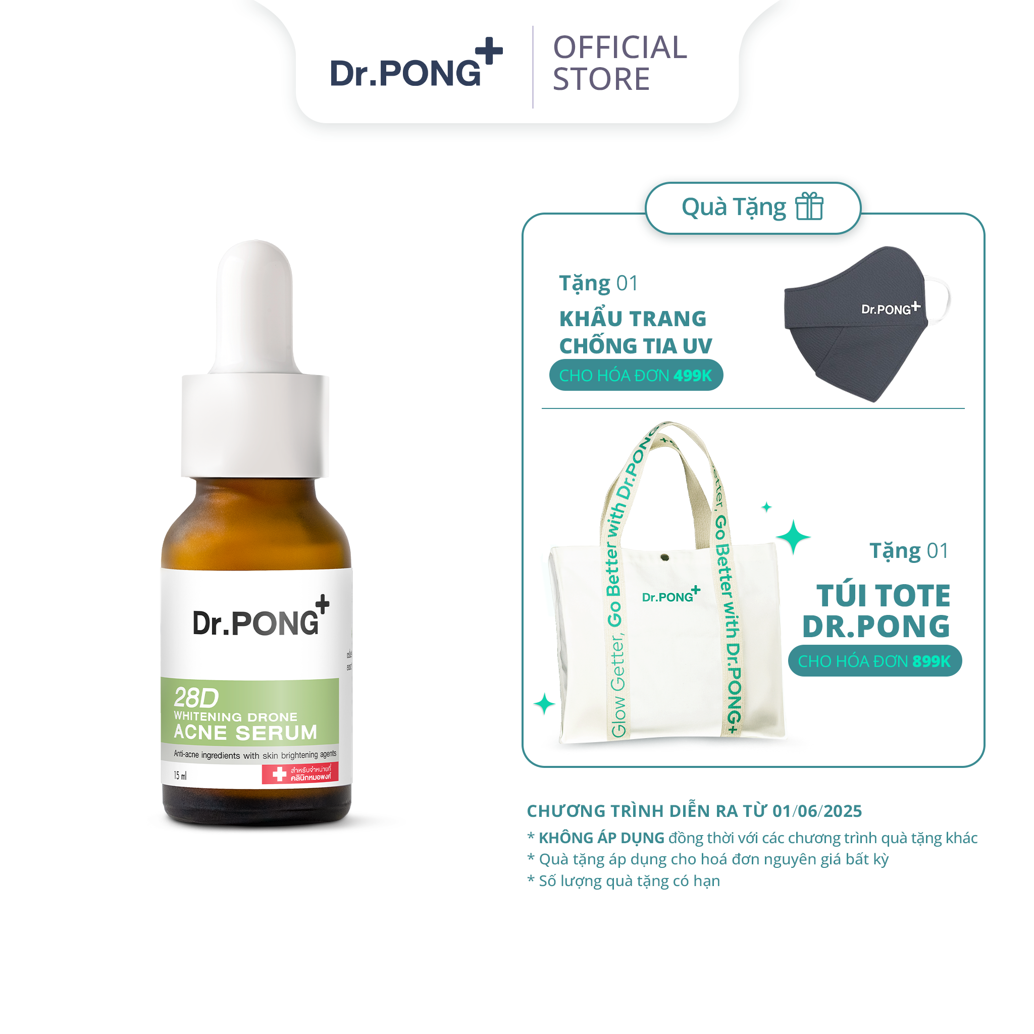  Serum giảm mụn, ngừa thâm mụn Dr.PONG 28D Whitening Drone Acne 15ml 
