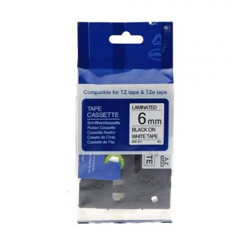 Nhãn in tương thích Brother TZE-211, khổ 6mm | Chữ đen nền trắng