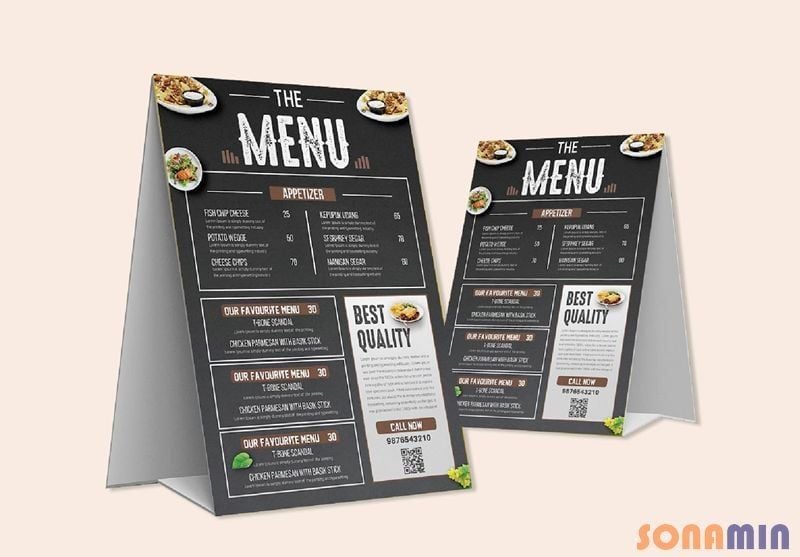 In menu nhà hàng, quán ăn theo thiết kế độc quyền