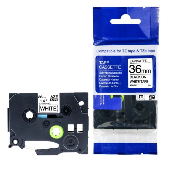 Nhãn in tương thích Brother TZE-261, khổ 36mm, dài 8m, chữ đen nền trắng