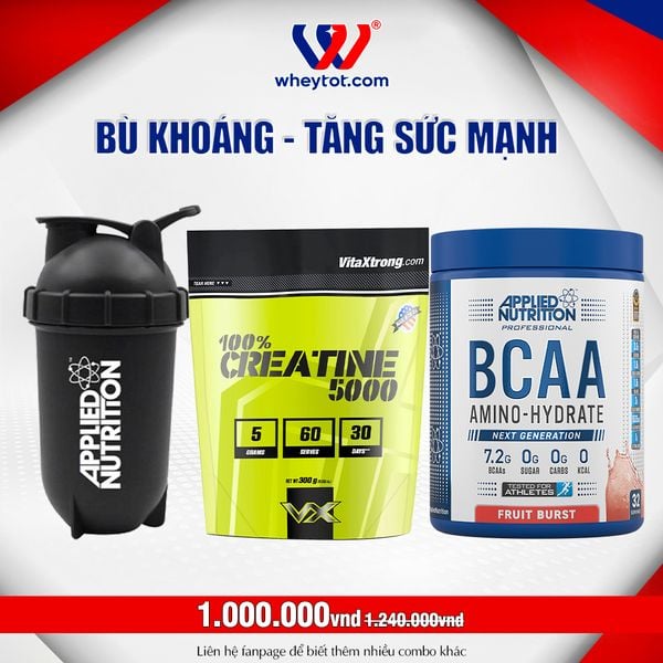Combo Creatine 300gr + BCAA Amino Hydrate 450gr + Bình Lắc Applied