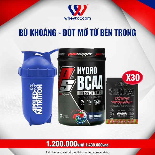 Combo Hydro BCAA 30ser + 30 Sample Shred X + Bình Lắc Applied