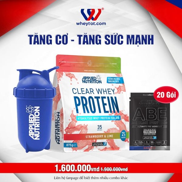 Combo Clear Whey 875gr + 20 Sample ABE + Bình Lắc Applied