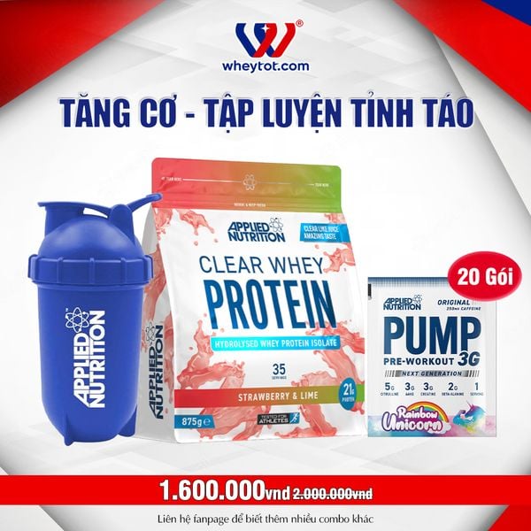 Combo Clear Whey 875gr + 20 Sample Pump + Bình Lắc Applied