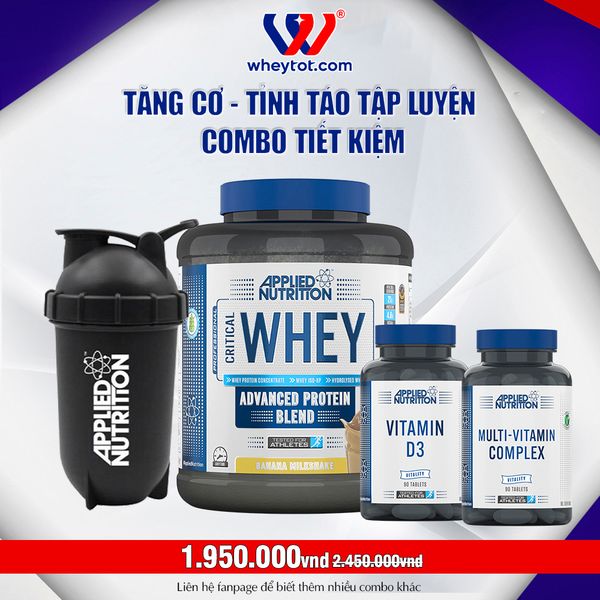 Combo Critical Whey 2kg + Multi Vitamin + D3 + Bình Lắc Applied