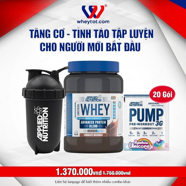 Combo Critical Whey 900gr + 20 Sample Pump 3G + Bình Lắc Applied