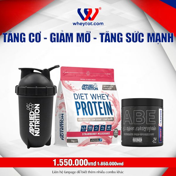 Combo Diet Whey 1kg + ABE Pre-Workout 315gr + Bình Lắc Applied