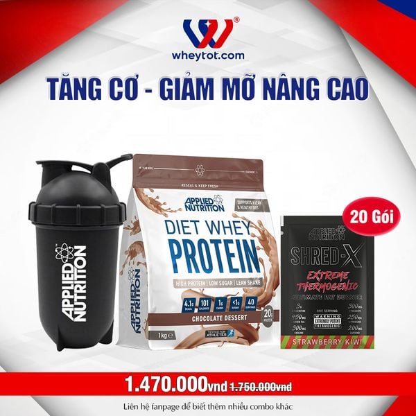 Combo Diet Whey 1kg + Shred X ABE + Bình Lắc Applied