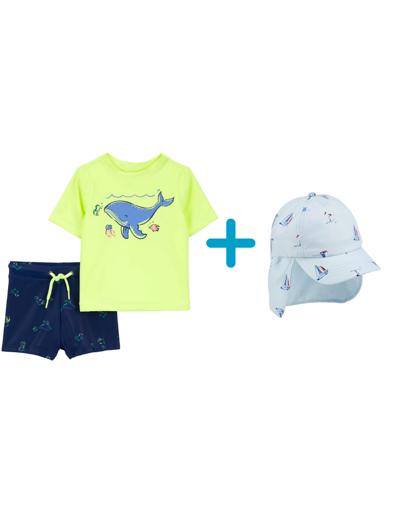 Combo Set áo bơi tay ngắn bé trai và phụ kiện Carter's