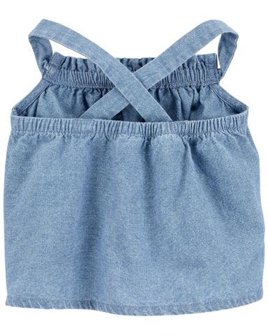 Set Áo 2 Dây Bé Gái Denim Thắt Nơ Kèm Quần Ngắn Hình Hoa Lá Carter's 0-24M