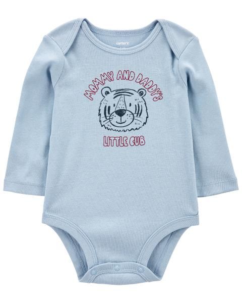 Bodysuit Liền Quần Bé Trai Màu Xanh Chữ Mommy And Daddy Carter's 0-24M