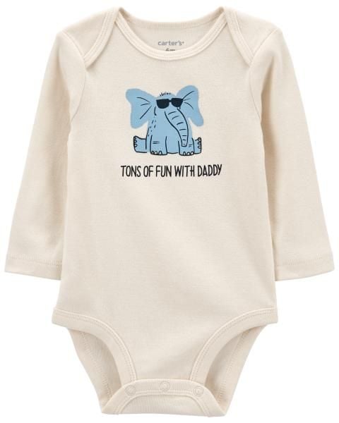 Bodysuit Liền Quần Bé Trai Màu Ngà Hình Con Voi Carter's 0-24M