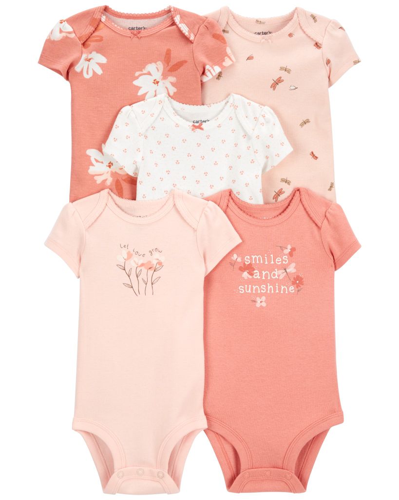 Set 5 Bodysuit Liền Quần Bé Gái Màu Hồng Và Trắng Carter's 0-24M