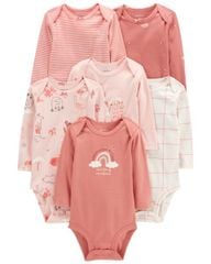 Set 6 Bodysuit Liền Quần Bé Gái Màu Hồng Nhiều Họa Tiết Carter's 0-24M