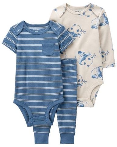 Set 2 Bodysuit Liền Quần Bé Trai Màu Xanh Dương Kèm Quần Dài Carter's 0-24M