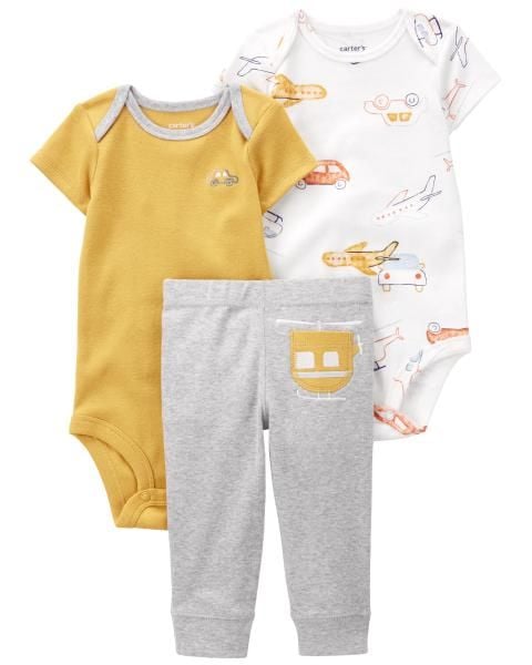 Set 2 Bodysuit Liền Quần Bé Trai Màu Vàng Và Trắng Kèm Quần Dài Carter's 0-24M