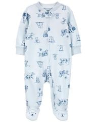 Bodysuit Liền Quần Dài Bé Trai Màu Xanh Nhạt Hình Gấu Carter's 0-24M