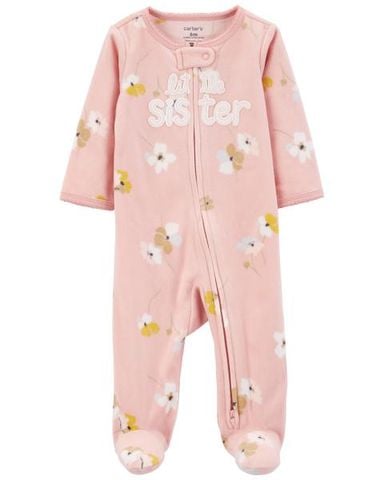 Bodysuit Liền Quần Dài Bé Gái Màu Hồng Hình Hoa Trắng Carter's 0-24M