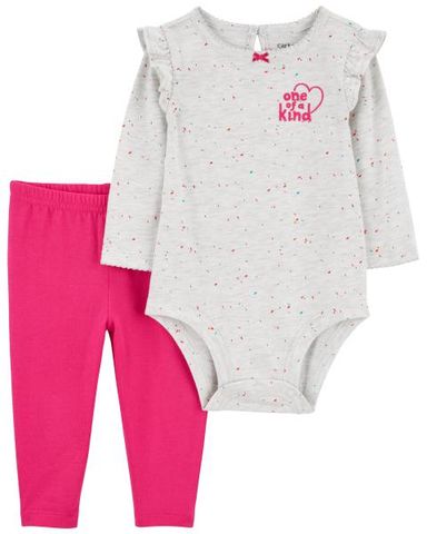 Set Bodysuit Liền Quần Bé Gái Màu Xám Kèm Quần Dài Màu Hồng Carter's 0-24M