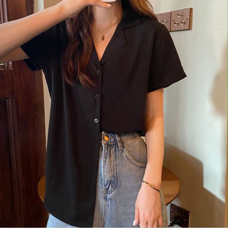 Áo sơ mi nữ cổ vest cộc tay trơn 2 size basic nhiều màu chất thích dễ phối  đồ Sơ mi cổ vest sang trọng kiểu dáng đẹp  Tìm Voucher