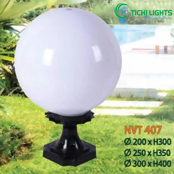  Đèn trụ cổng cầu trắng E27, Ø300 x H400 NVT 407-Ø300 