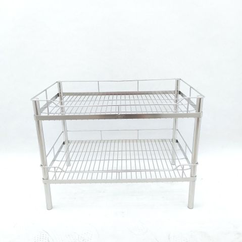  Kệ chén bát INOX 304 2 tầng 38x60x46 cm dụng cụ nhà bếp tiện lợi 