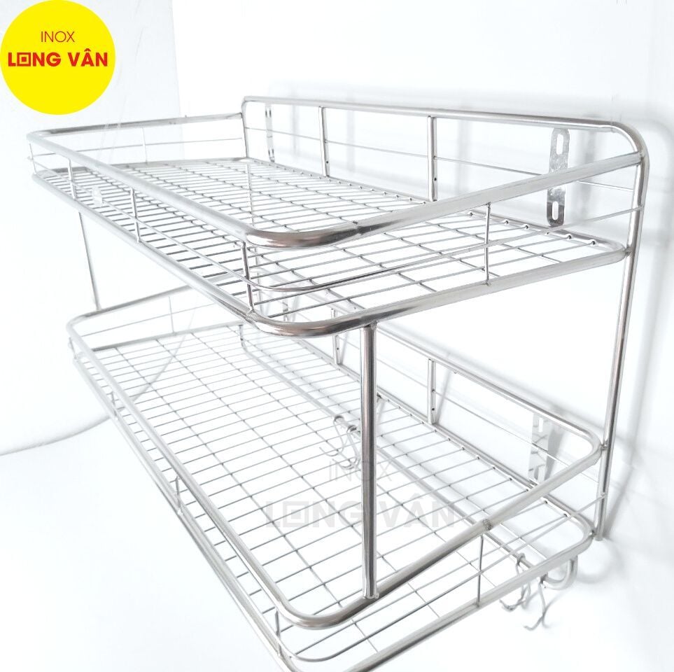  Kệ treo phòng bếp INOX cao cấp 2 tầng, kệ chén đĩa treo tường Inox 201 