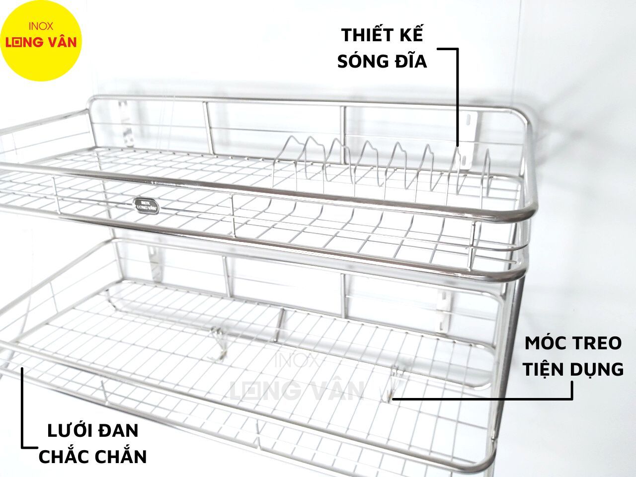  Kệ treo phòng bếp INOX cao cấp 2 tầng, kệ chén đĩa treo tường Inox 201 
