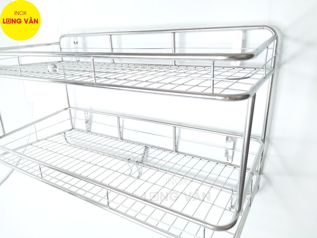  Kệ treo phòng bếp INOX cao cấp 2 tầng, kệ chén đĩa treo tường Inox 201 