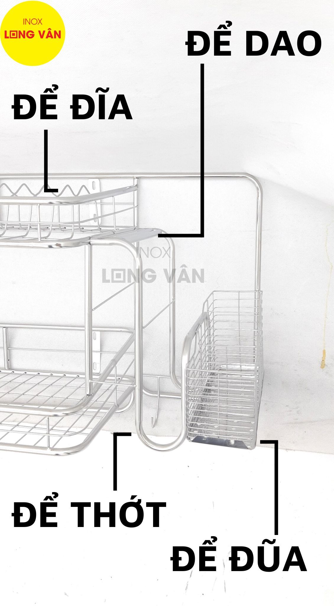 Kệ treo đa năng INOX cao cấp Long Vân, kệ bếp đa năng trang bị móc treo tiện lợi Inox 201 