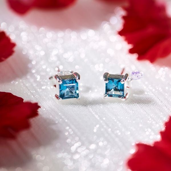  Bông tai Square Blue Topaz 