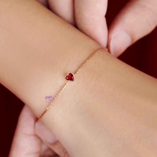  Lắc tay vàng 10k Heart Garnet 