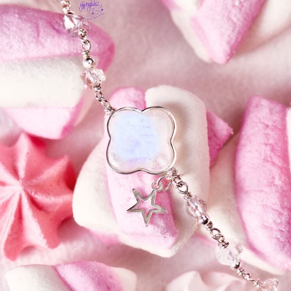  Vòng Tay Đá Ánh Trăng Moonstone Herkimer Four Leaf Clover 