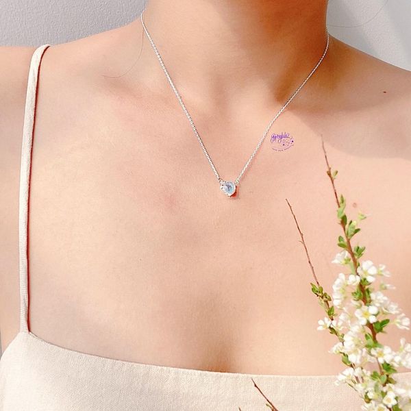  Dây Chuyền Bạc Một Viên Đá Ánh Trăng Moonstone 