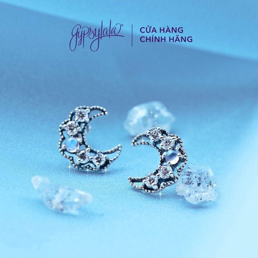  Bông Tai Trăng Khuyết Đá Ánh Trăng Moonstone 