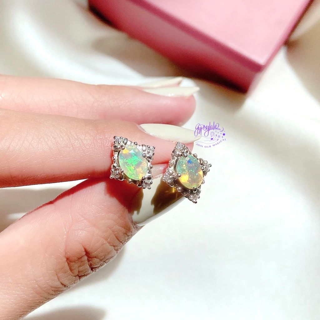  Bông Tai Hình Thoi Đá Opal 