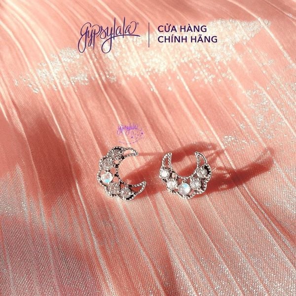  Bông Tai Trăng Khuyết Đá Ánh Trăng Moonstone 