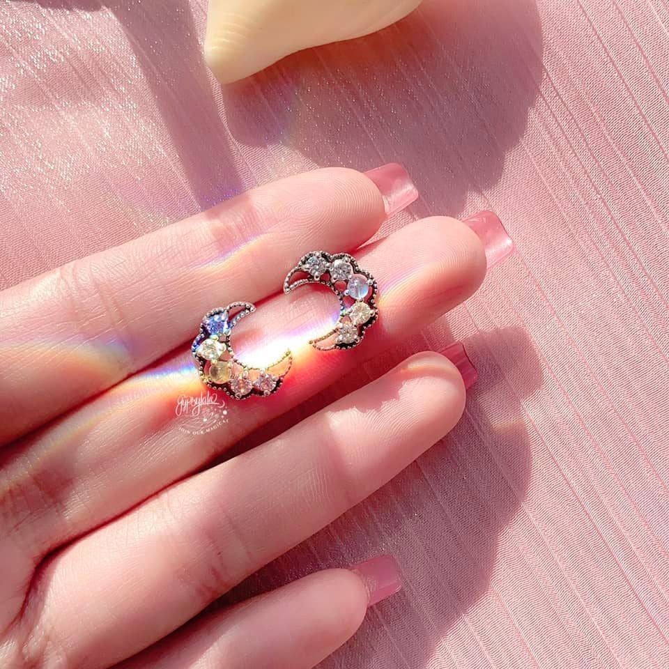  Bông Tai Trăng Khuyết Đá Ánh Trăng Moonstone 