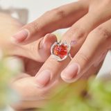  Nhẫn Hồ Ly Bọc Bạc Đá Garnet 