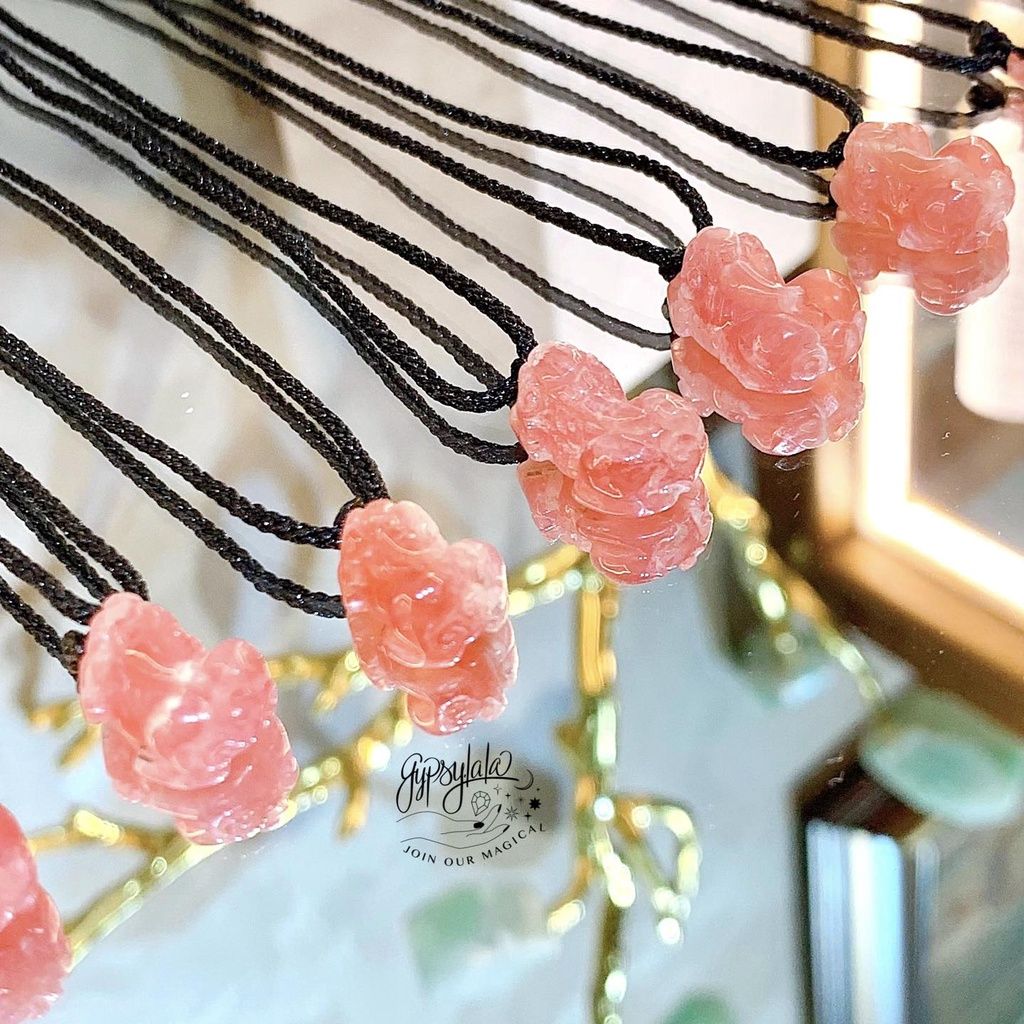  Dây Chuyền Tỳ Hưu Đá Đào Hoa (Rhodochrosite) 