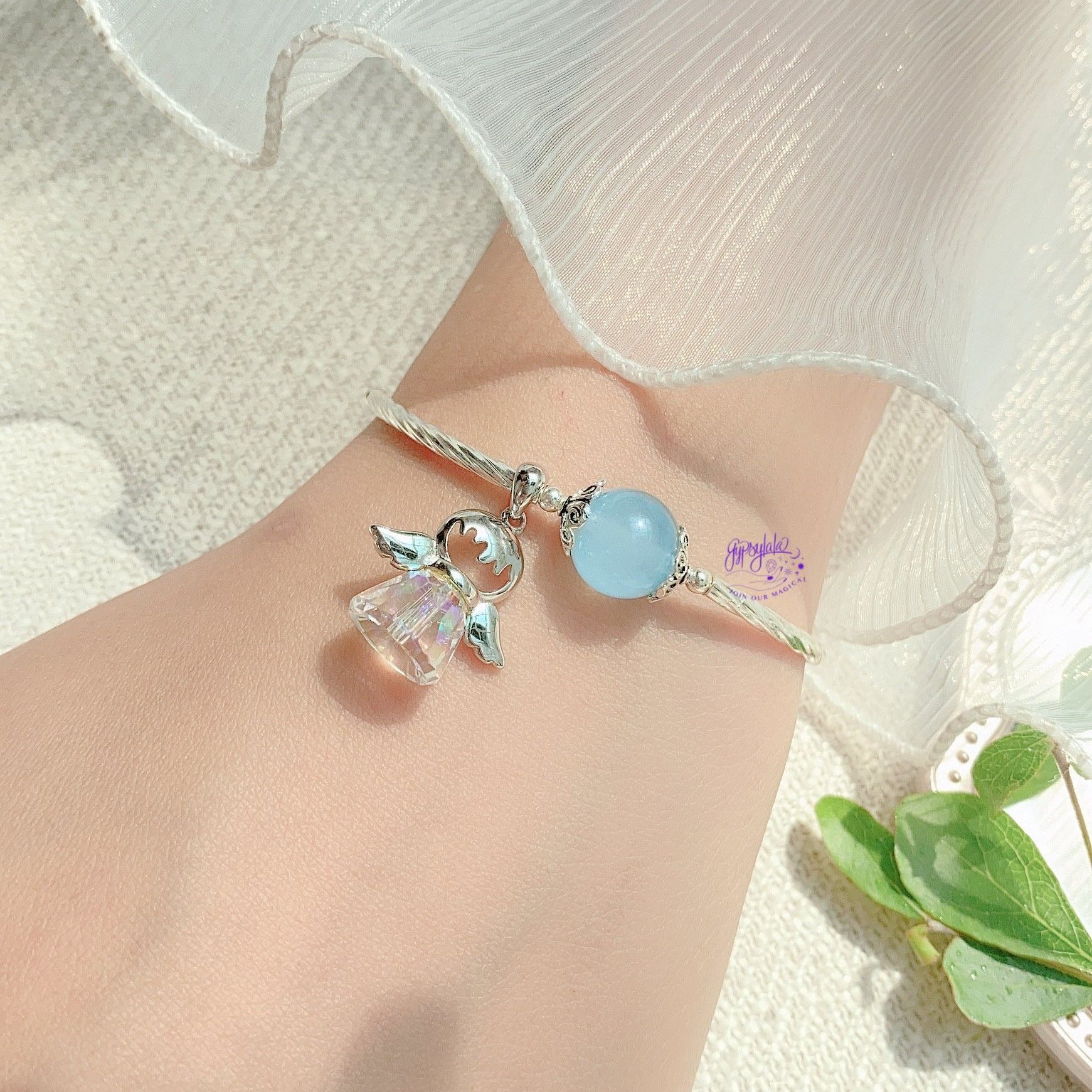  VÒNG TAY THIÊN THẦN AQUAMARINE 1 VIÊN 