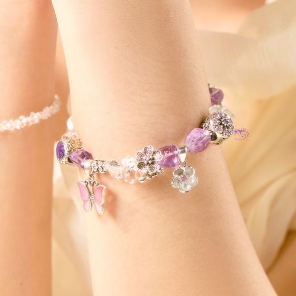  Vòng Tay Thiết Kế Nữ Blissful Glow Thạch Anh Tím, Kim Cương Thô SP008124 Gypsy.lala 