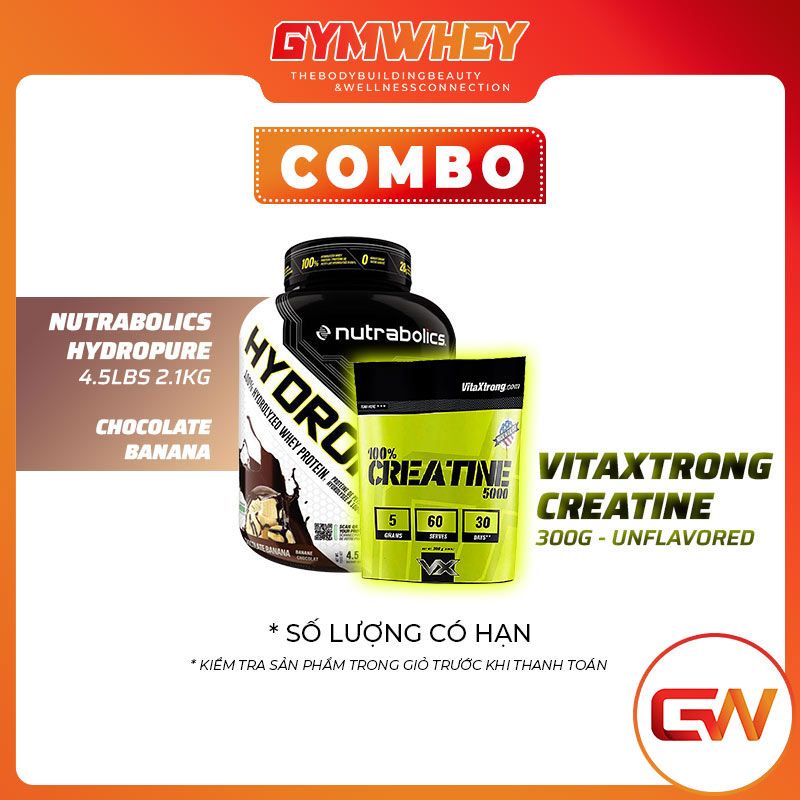  COMBO VITAXTRONG CREATINE 300GRAM UNFLAVORED + NUTRABOLICS HYDROPURE 4.5LBS 2.1KG CHOCOLATE BANANA 