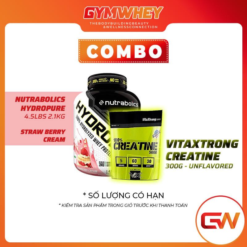  COMBO VITAXTRONG CREATINE 300GRAM UNFLAVORED + NUTRABOLICS HYDROPURE 4.5LBS 2.1KG STRAWBERRY CREAM 