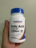  NUTRICOST FOLIC ACID VITAMIN B9 1000MG 30 VIÊN NHỘNG (Sf Lỗi) 