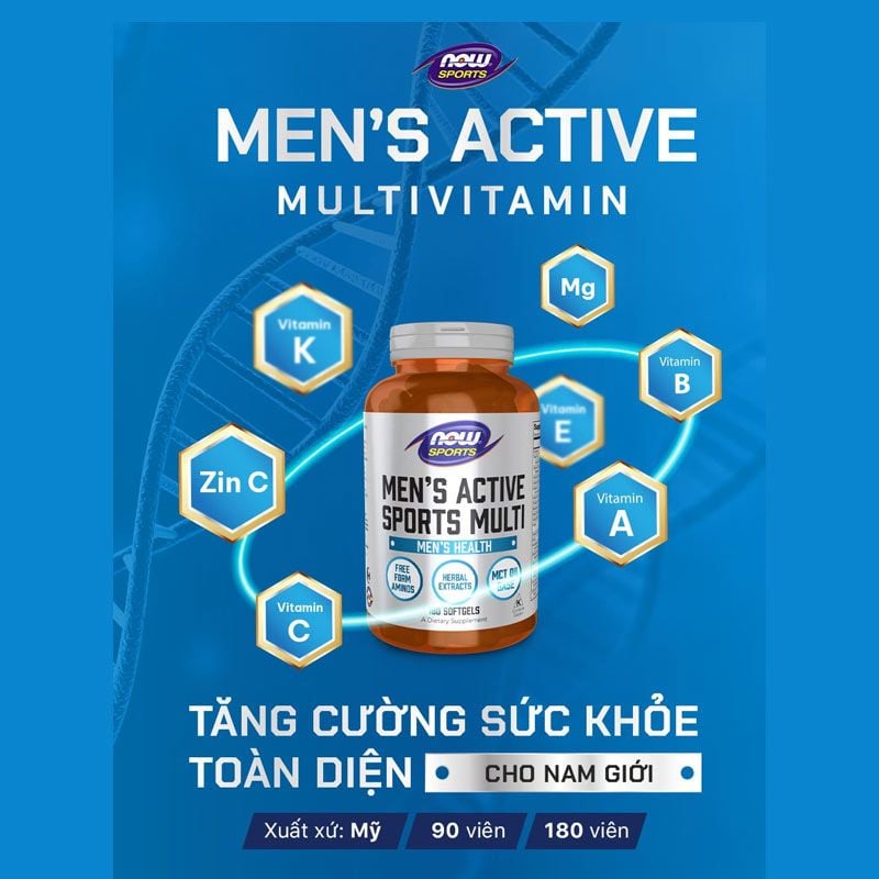  NOW MEN ACTIVE SPORT MULTI 90 VIÊN GEL (Lọ) 