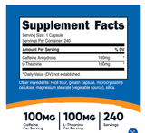  NUTRICOST CAFFEINE WITH L - THEANINE 100MG 240 VIÊN NHỘNG 