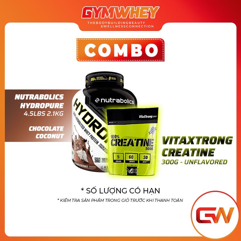  COMBO VITAXTRONG CREATINE 300GRAM UNFLAVORED + NUTRABOLICS HYDROPURE 4.5LBS 2.1KG CHOCOLATE COCONUT 